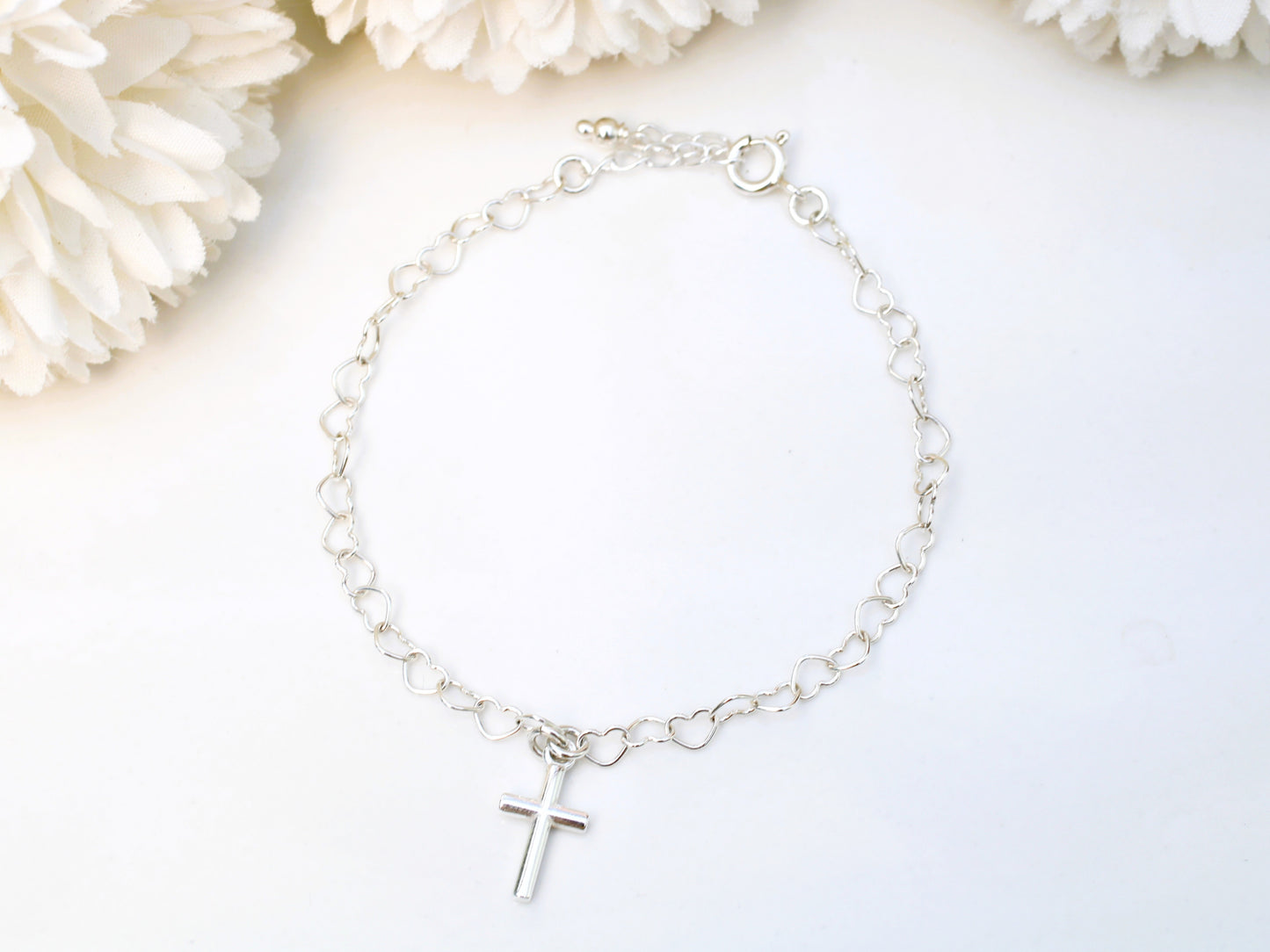 Heart chain cross ankle bracelet.
