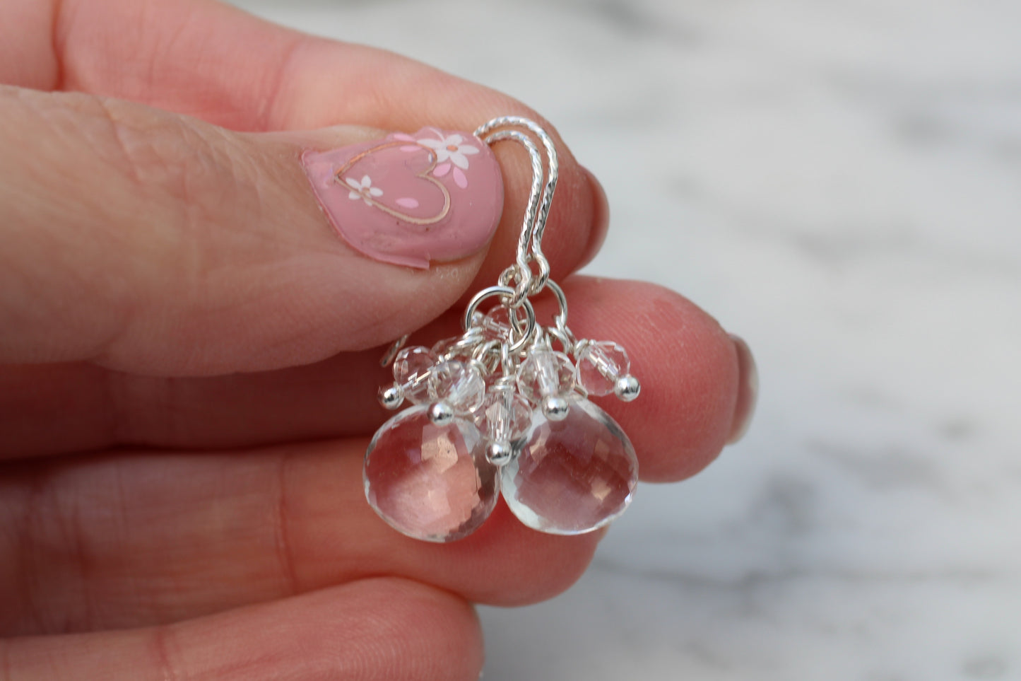 AAA Crystal Quartz Briolette Earrings – Sterling Silver Wire Wrapped Cluster
