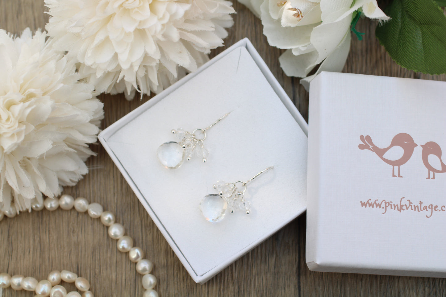 AAA Crystal Quartz Briolette Earrings – Sterling Silver Wire Wrapped Cluster