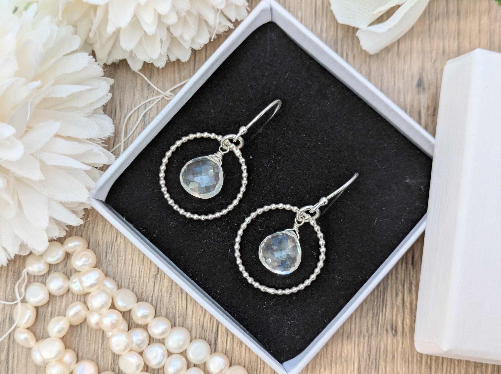 crystal quartz april birthstone earrings