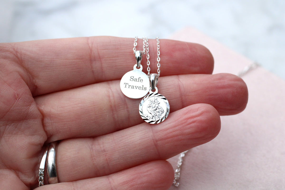 Engraved St Christopher Necklace in Sterling Silver