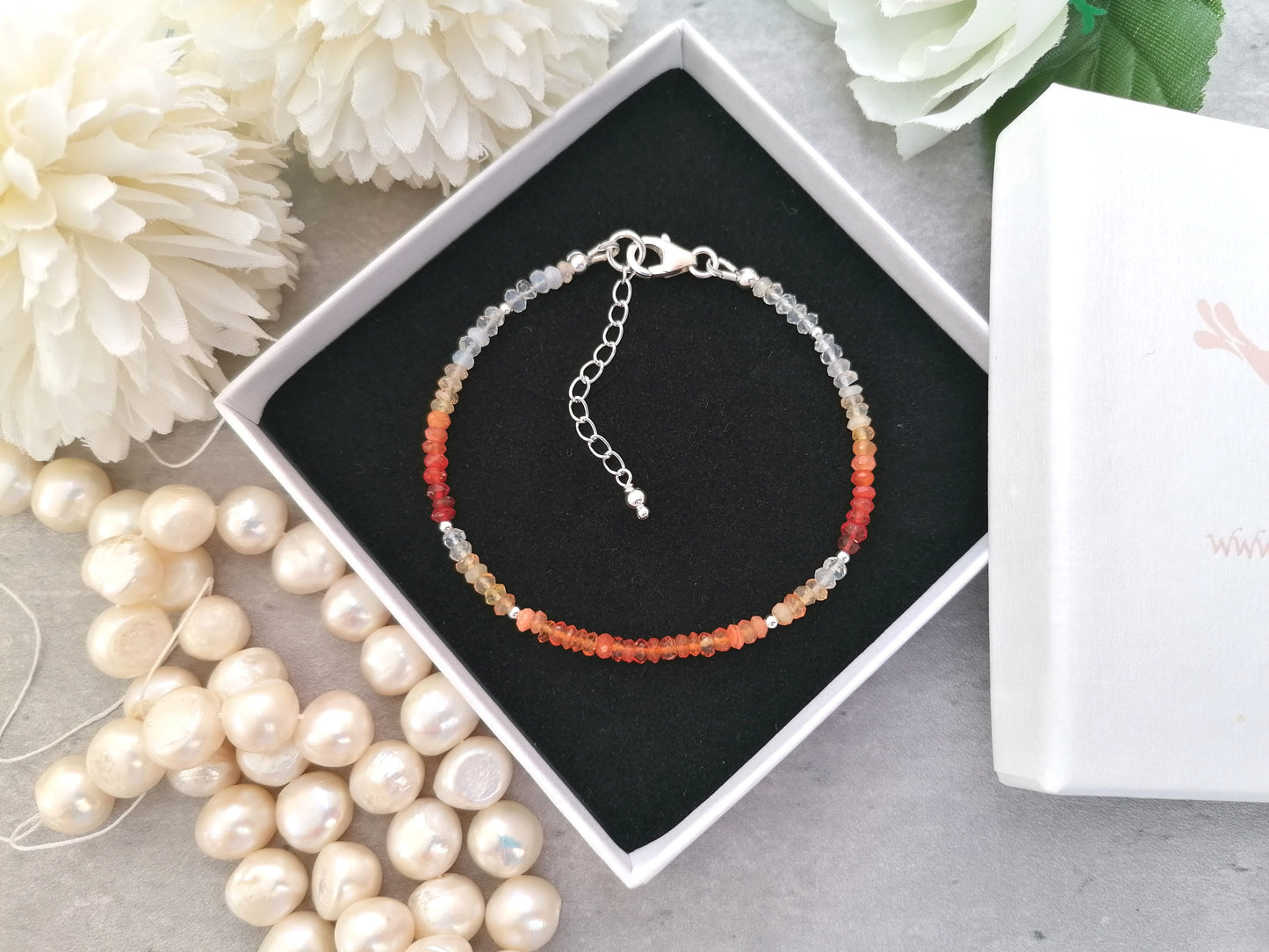 Fire opal bracelet. October birthstone bracelet.
