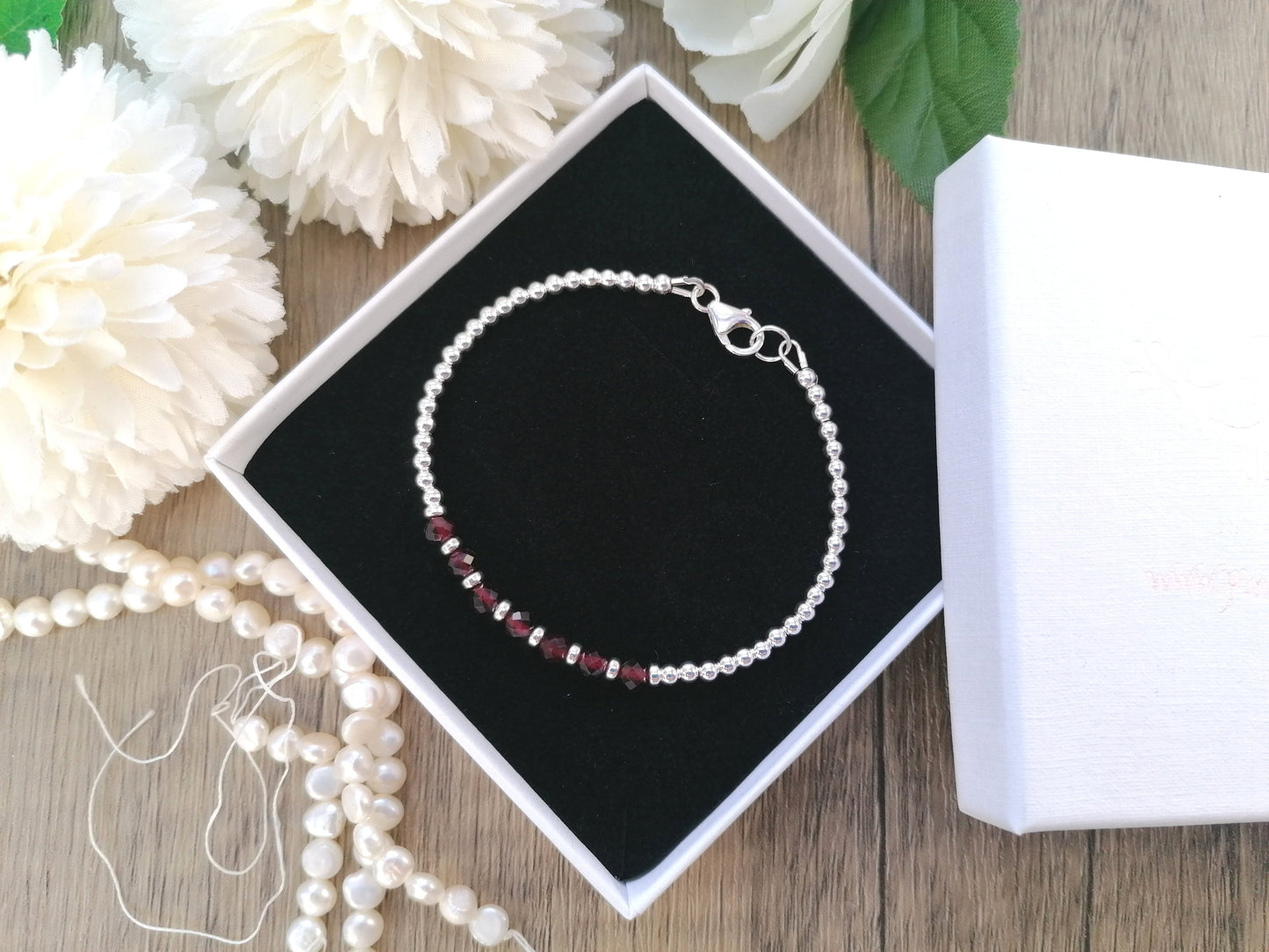 Garnet bracelet. January birthstone bracelet.