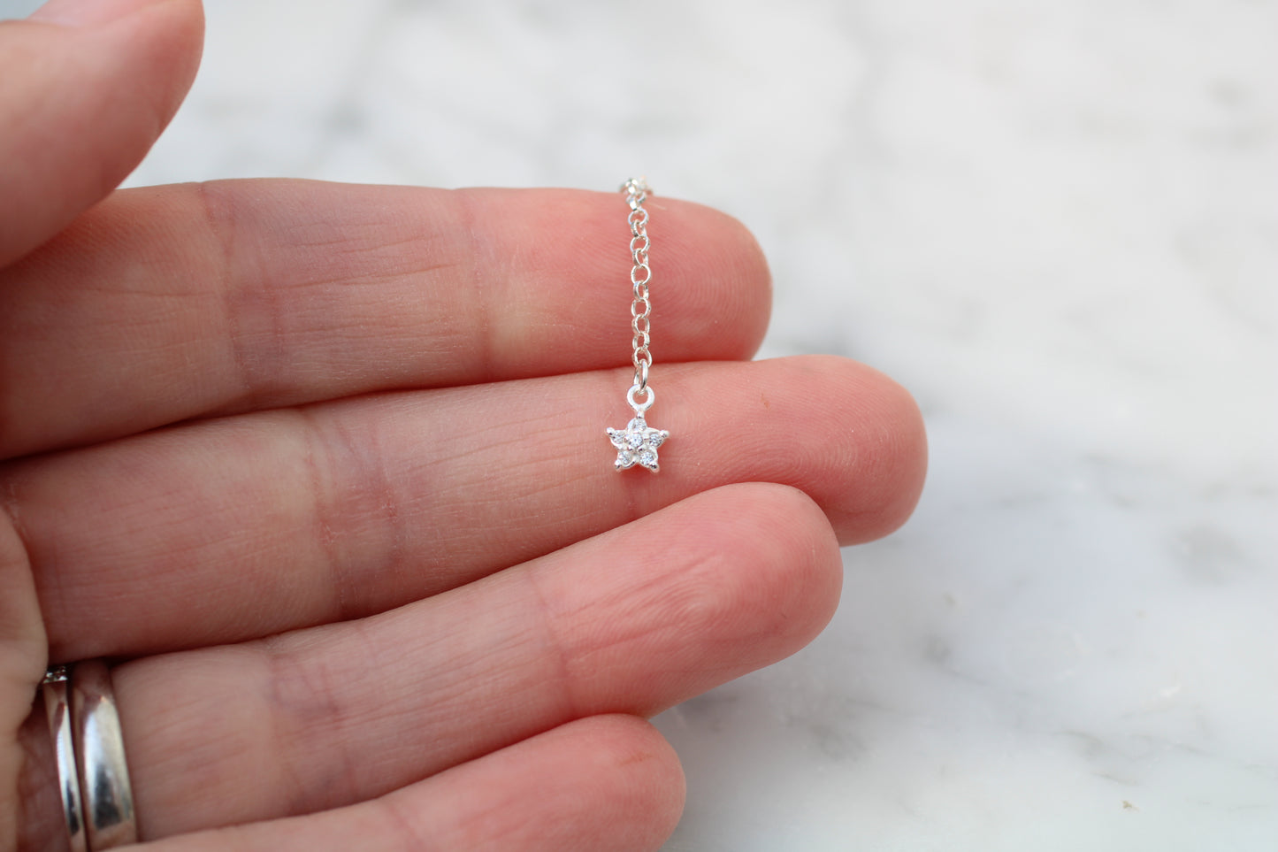 Sterling Silver Crystal Star Earring Chain – Dainty Star Drop Chain Earring