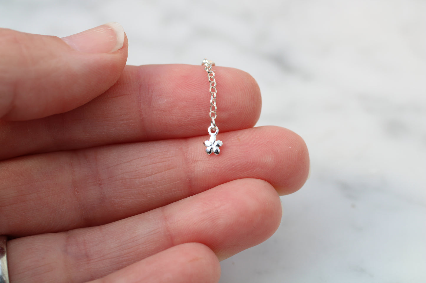 Sterling Silver Flower Earring Chain – Dainty Floral Charm Chain Earring