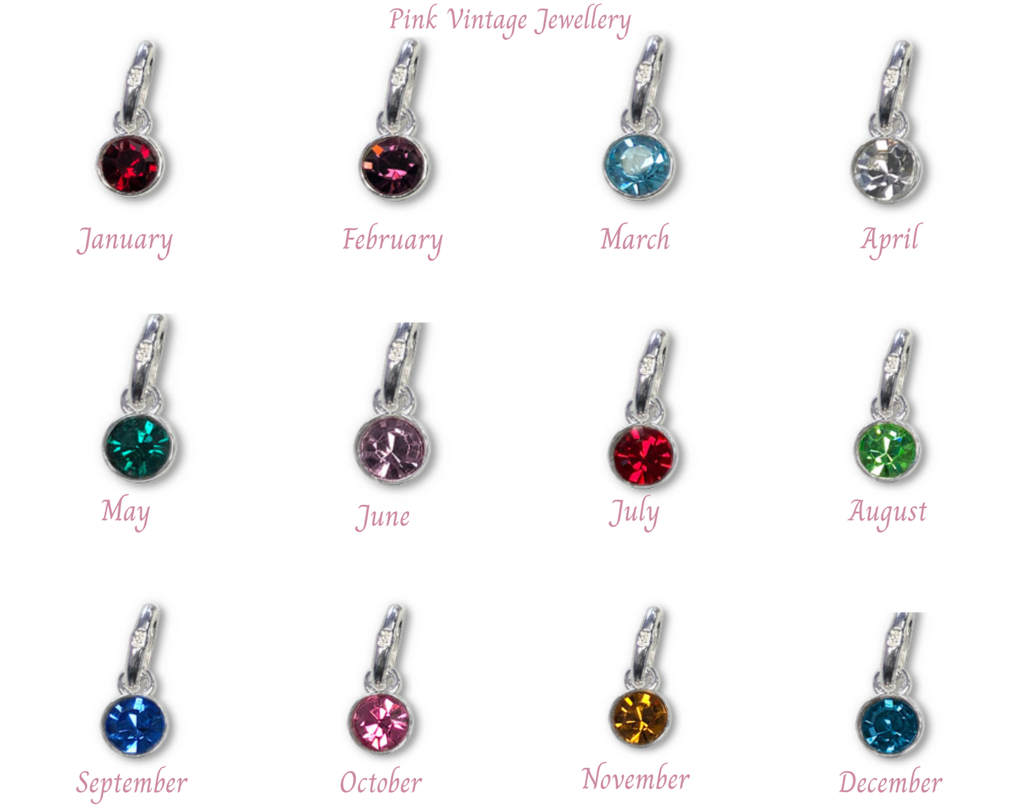 Birthstone charm in sterling silver.