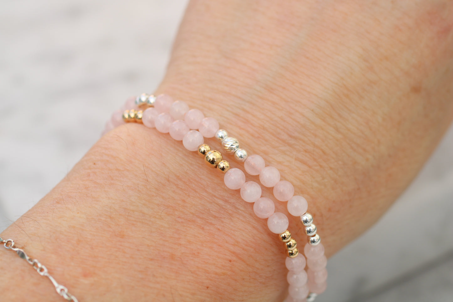 Madagascan Rose Quartz Bead Bracelet with Sterling Silver or Gold Filled | Natural Pink Gemstone Bracelet | Gift for Her