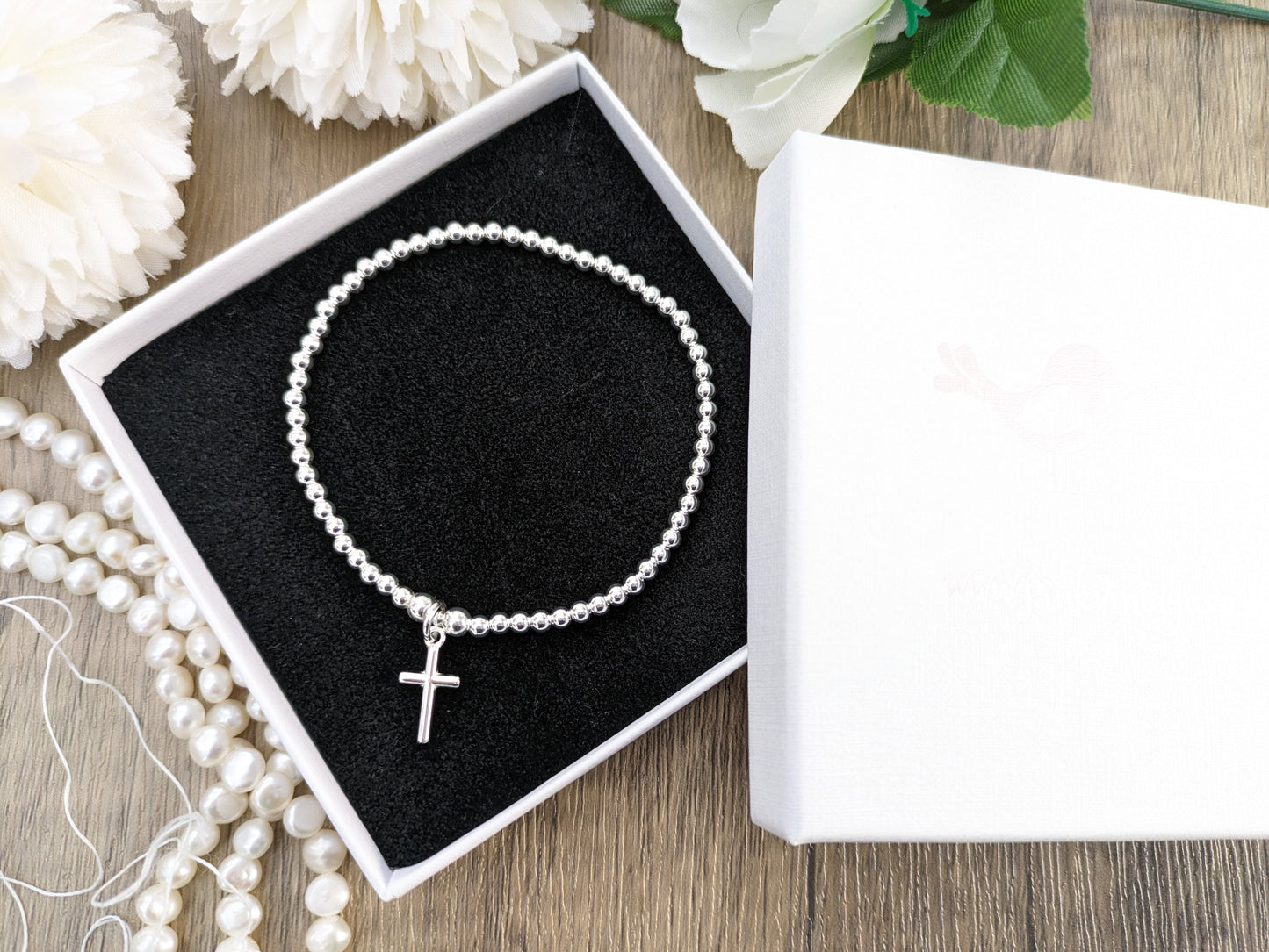 Silver cross bracelet. Holy communion gift.