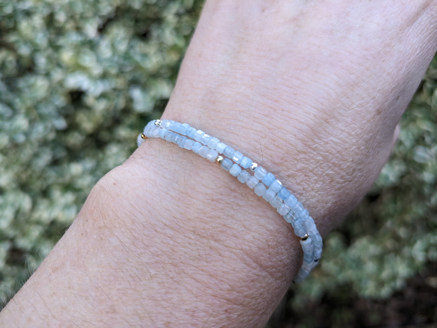 Skinny aquamarine bracelet in silver or gold.