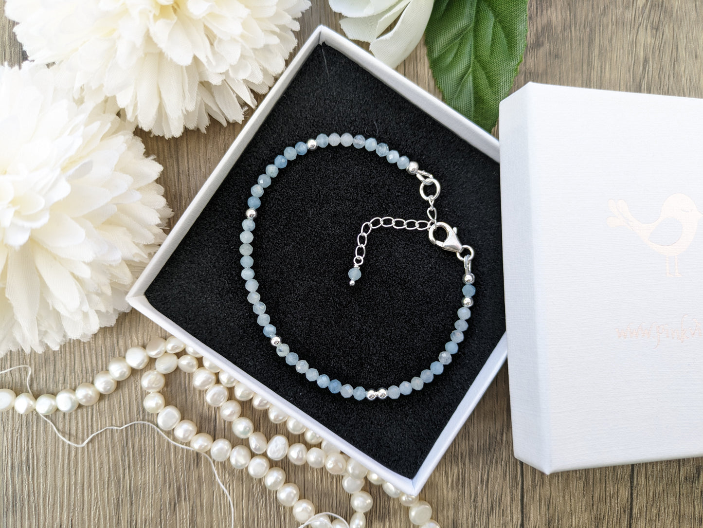 Aquamarine bead bracelet.