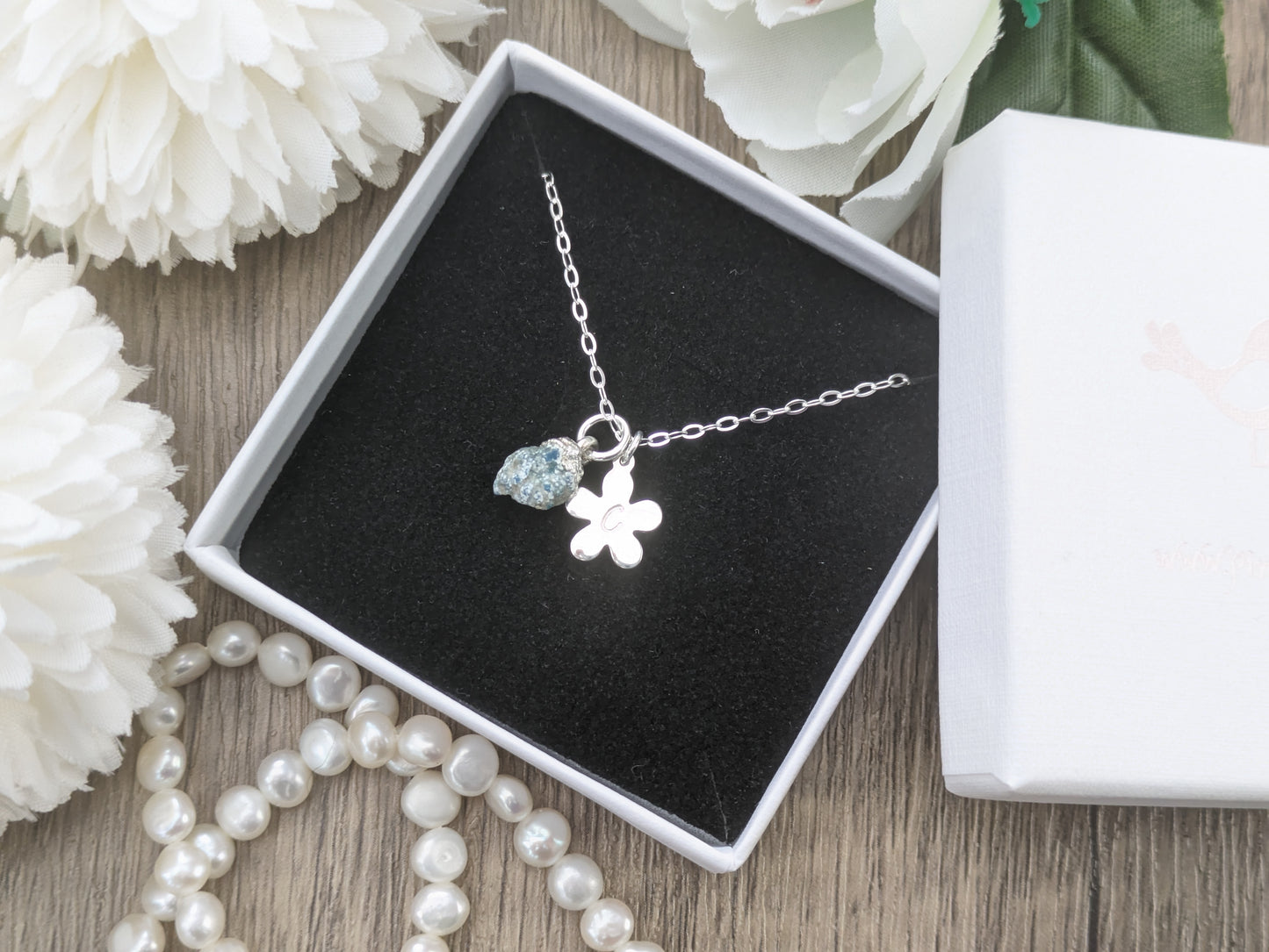 Personalised turquoise necklace in silver.