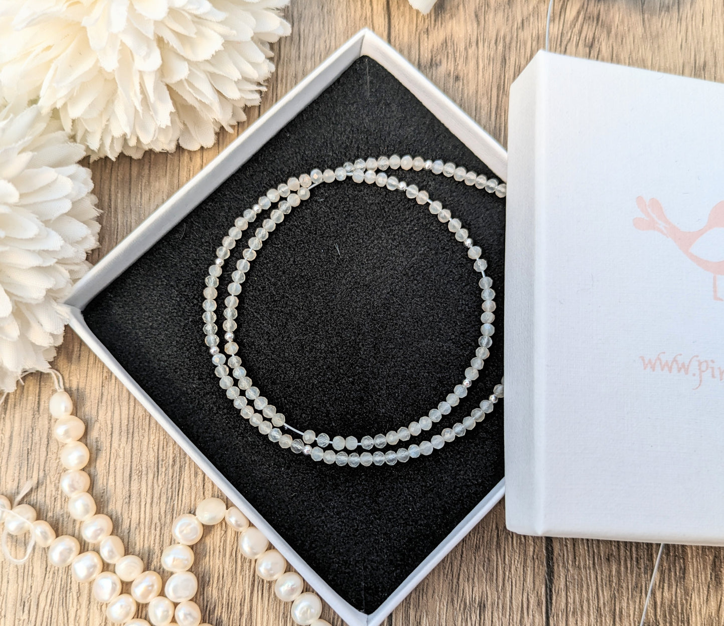 Grey moonstone choker necklace. June birthstone.