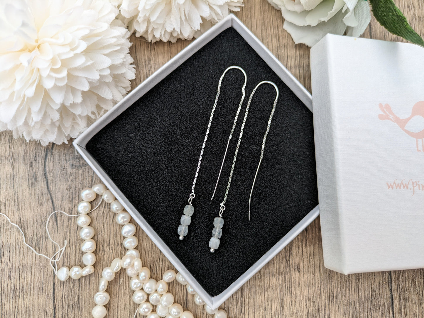 Rainbow moonstone threader earrings.