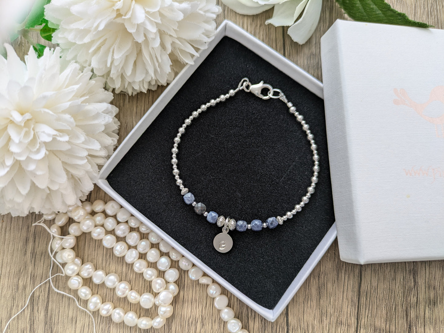 Sapphire initial bracelet. September birthstone bracelet.