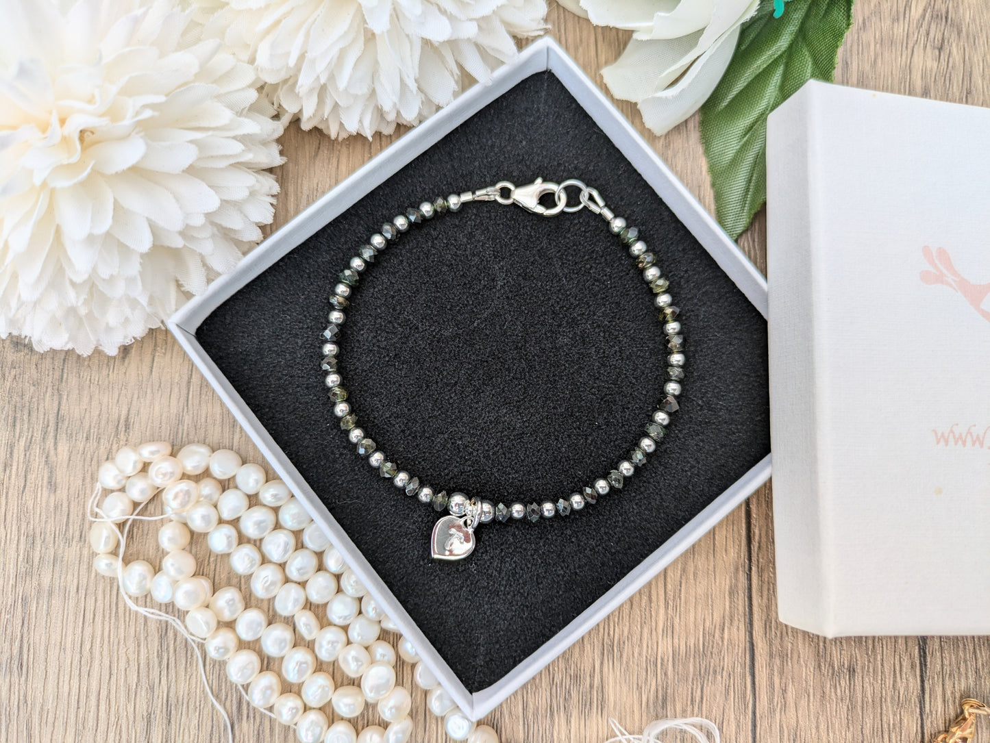 Black tourmaline initial bracelet.