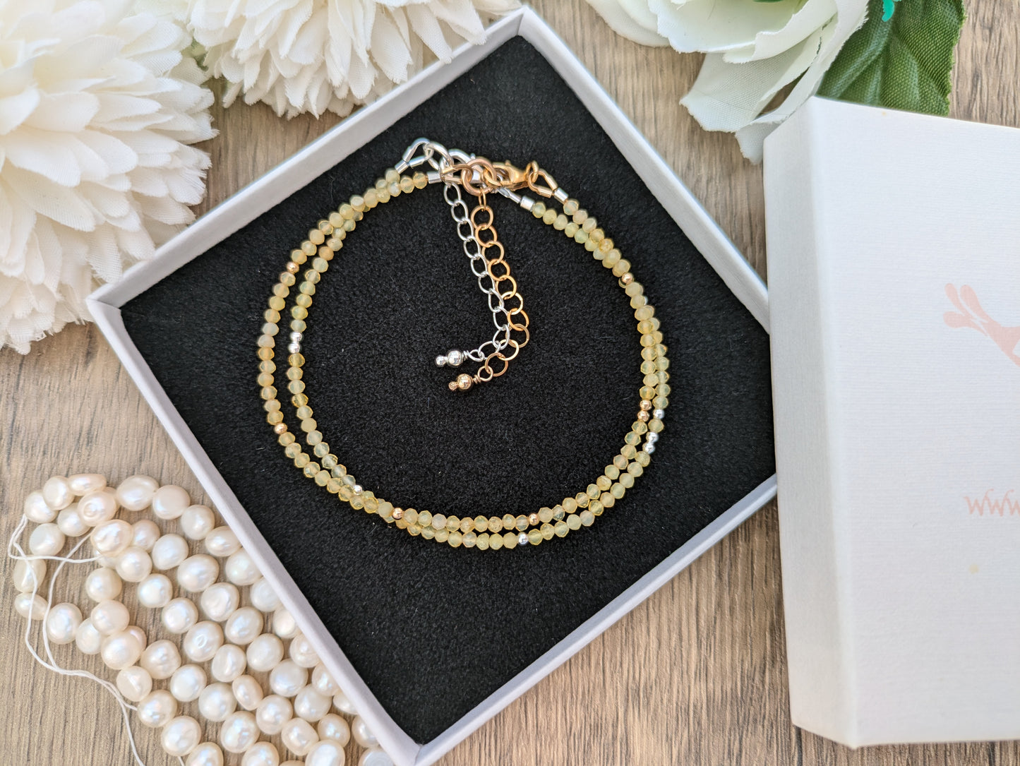 Skinny yellow opal bracelet in silver or gold.