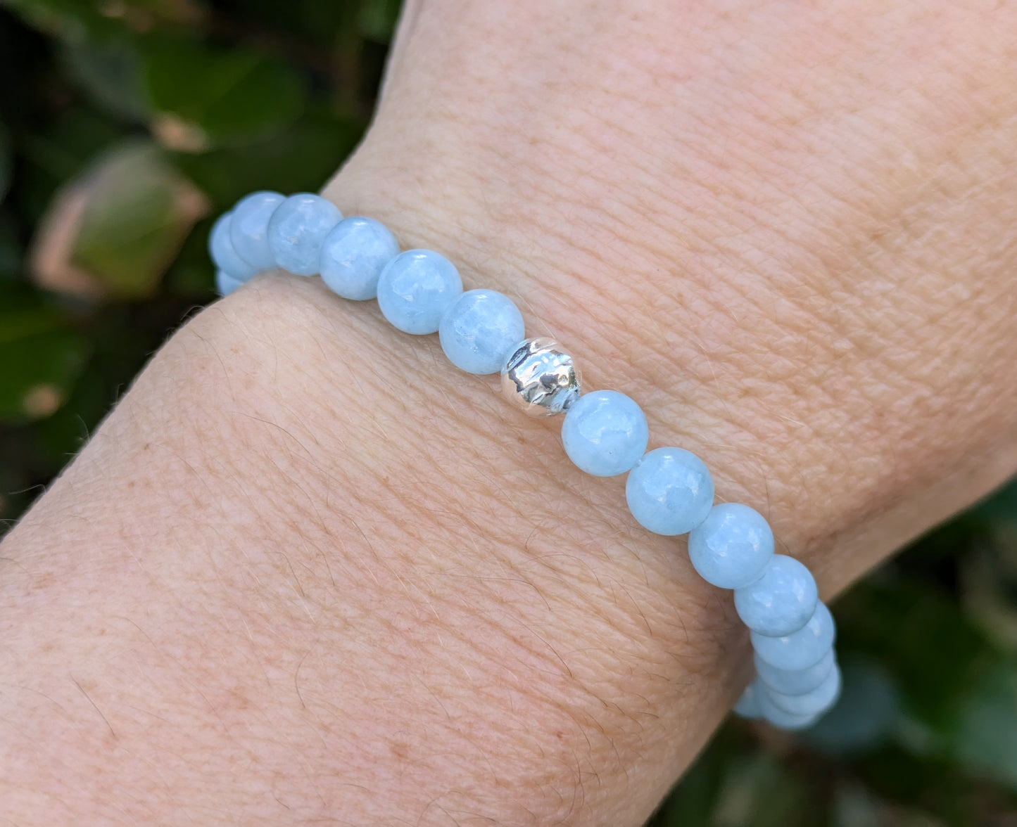 Aquamarine bead bracelet.