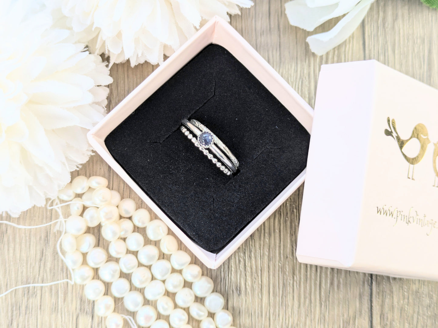 Sapphire stacking ring set. Handmade to order in 1 week.