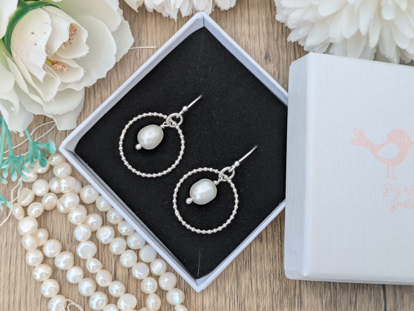 Handmade pearl earrings.