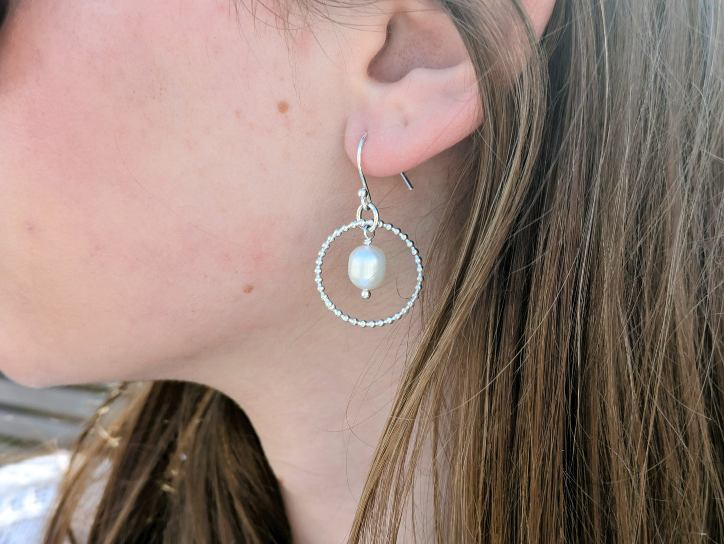 Handmade pearl earrings.