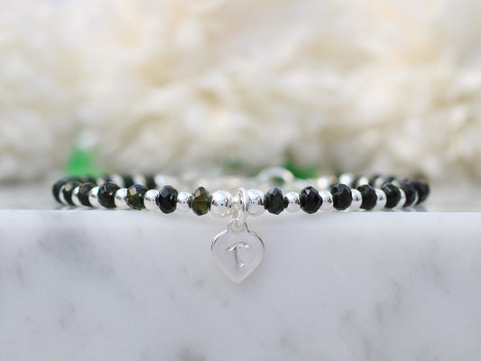 Black tourmaline initial bracelet.