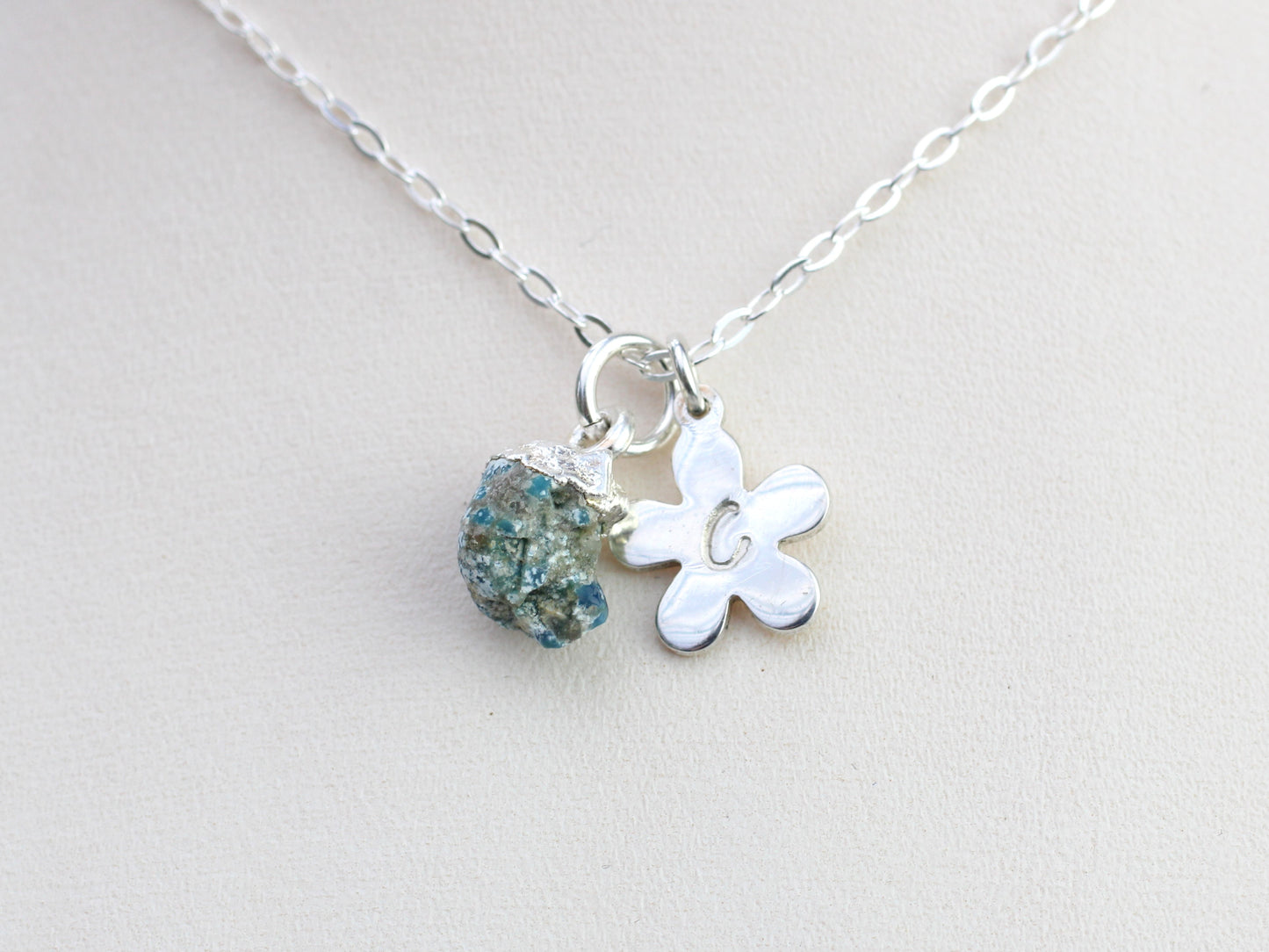 Personalised turquoise necklace in silver.