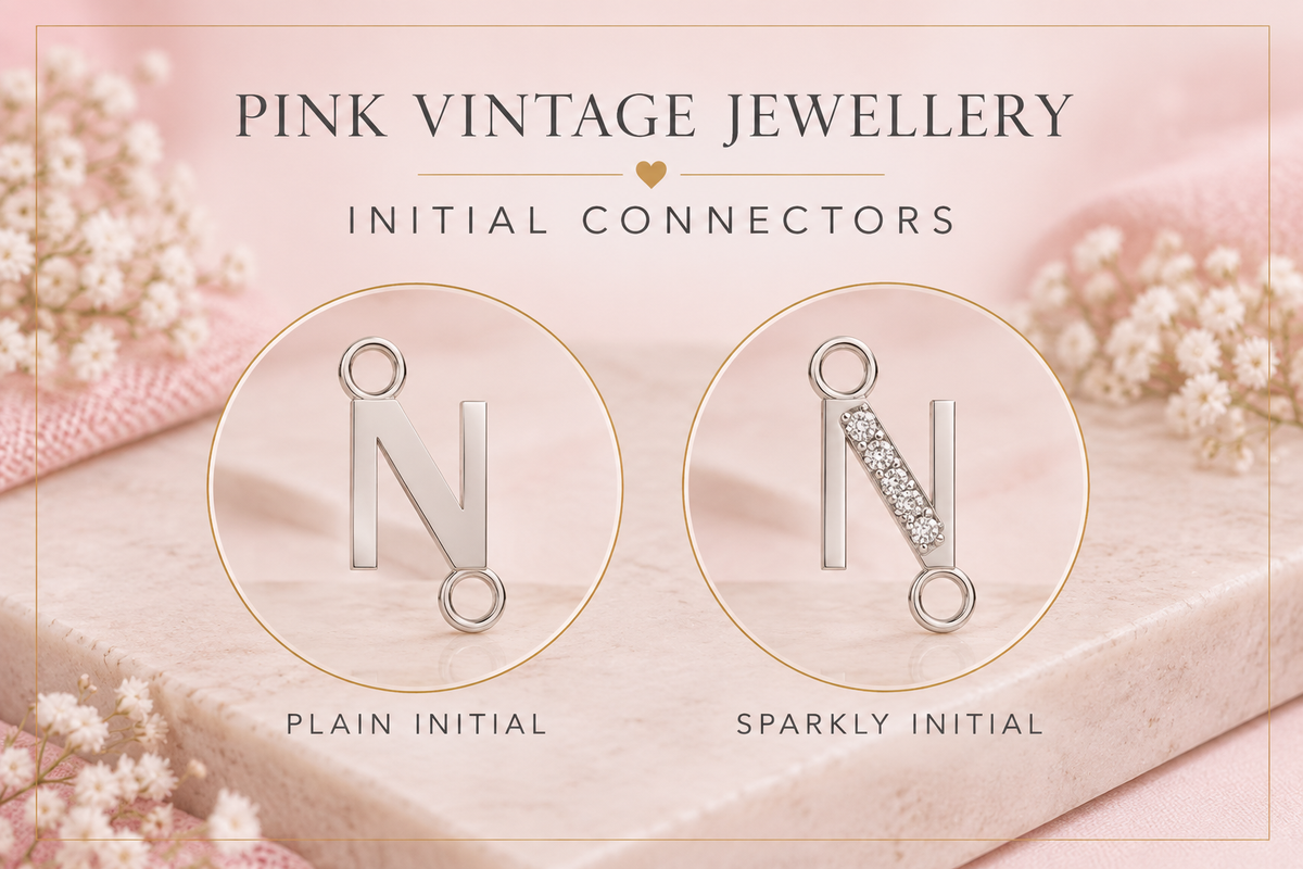 Personalised Initial, Heart & Birthstone Bracelet | Pink Vintage Jewellery