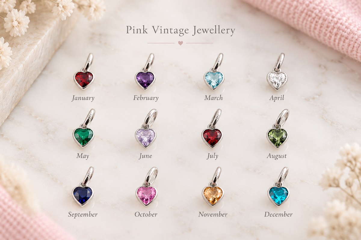 Sterling Silver Bead Bracelet with Crystal Heart Birthstone Charm