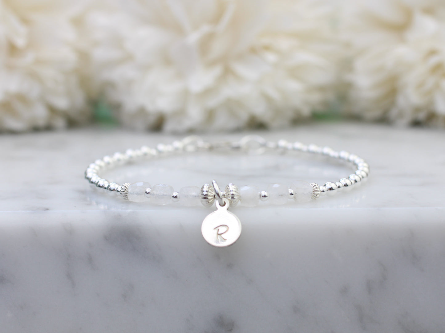 rainbow moonstone initial bracelet