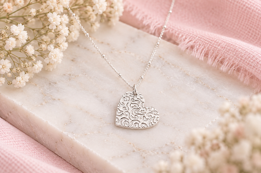 Sterling Silver Handmade Heart Pendant Necklace.