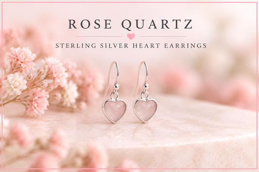 Rose Quartz Heart Earrings in Sterling Silver