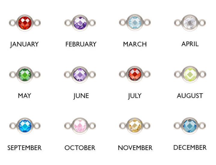 Birthstone connector in sterling silver.