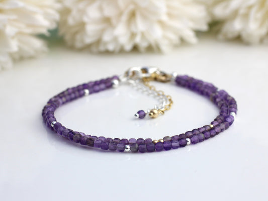 Skinny amethyst bracelet in silver or gold.