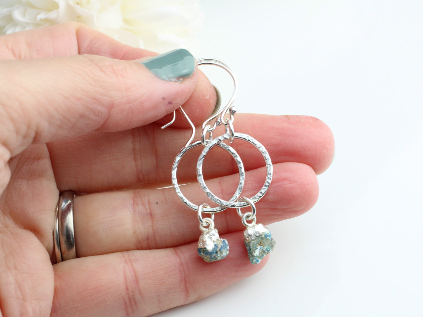 Turquoise hoop earrings. Ready to ship.