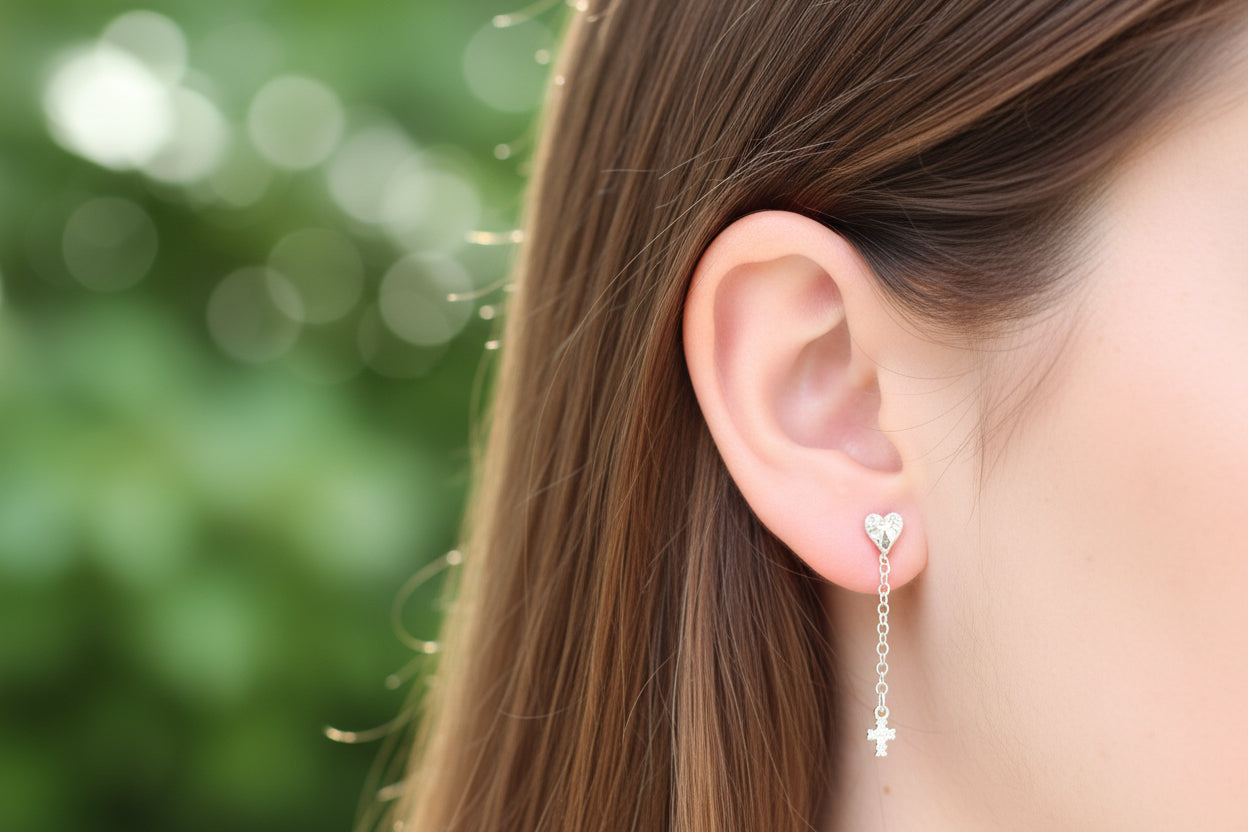 Sterling Silver Cross Earring Chain