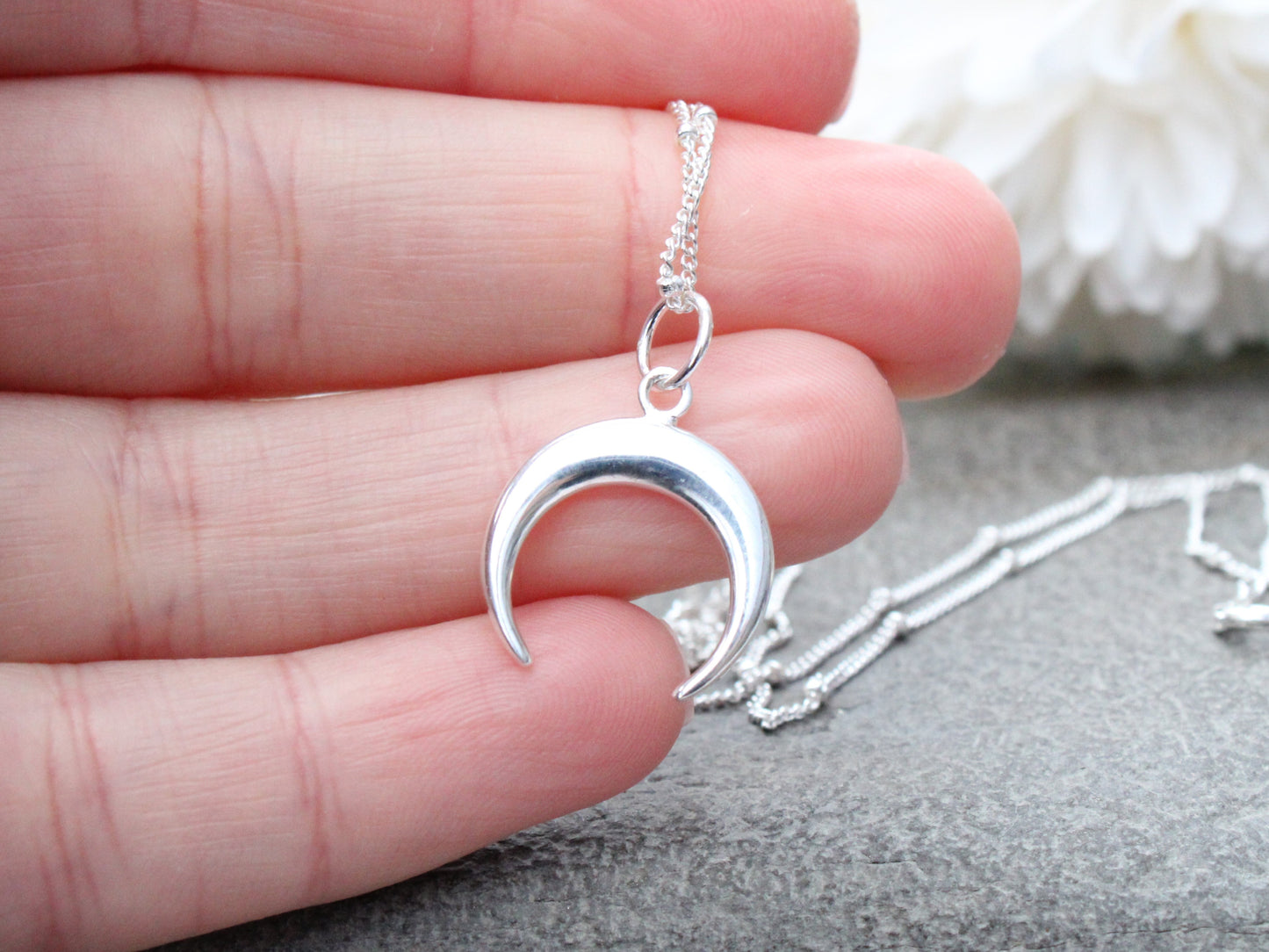 Crescent moon necklace with optional birthstone.