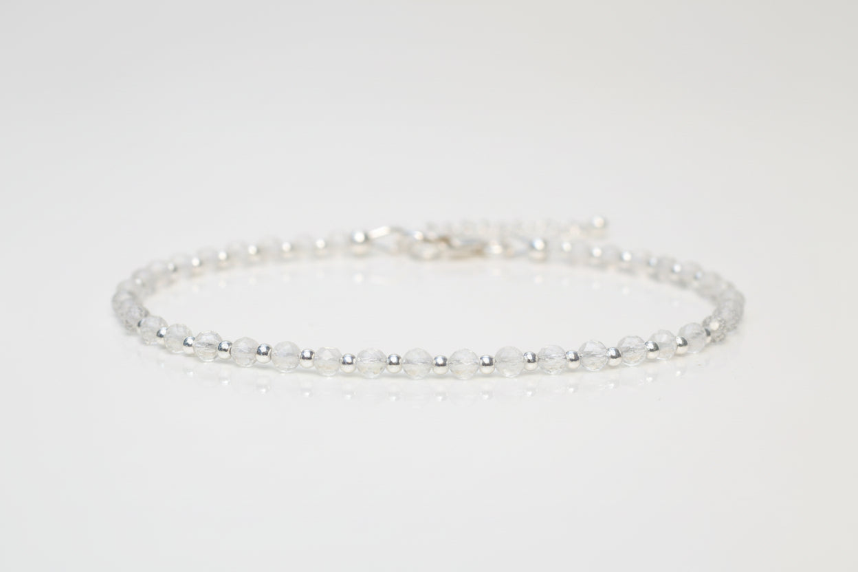 AA Crystal Quartz Bracelet – April Birthstone Sterling Silver Beaded Bracelet with Personalisation