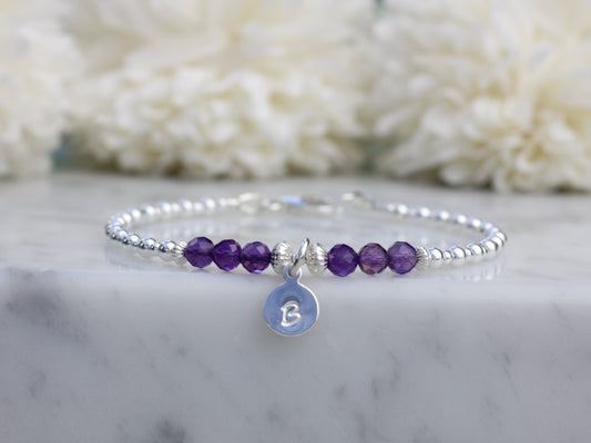 amethyst gemstone initial bracelet