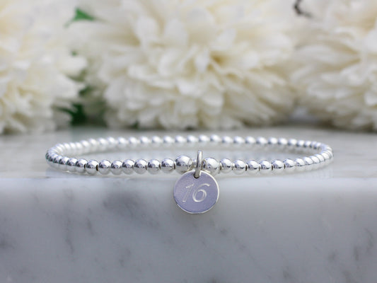 Silver birthday bracelet for Granddaughter. Engrave both sides.