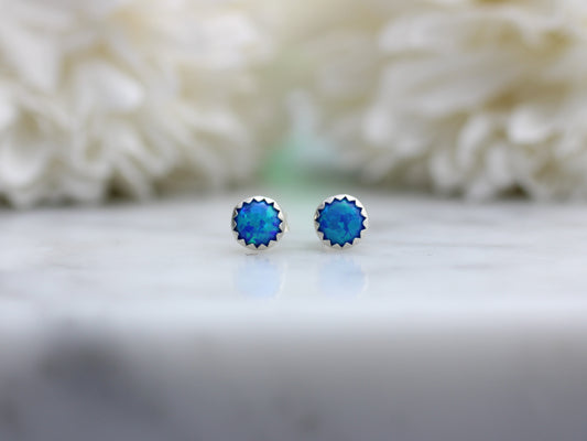 blue opal stud earrings