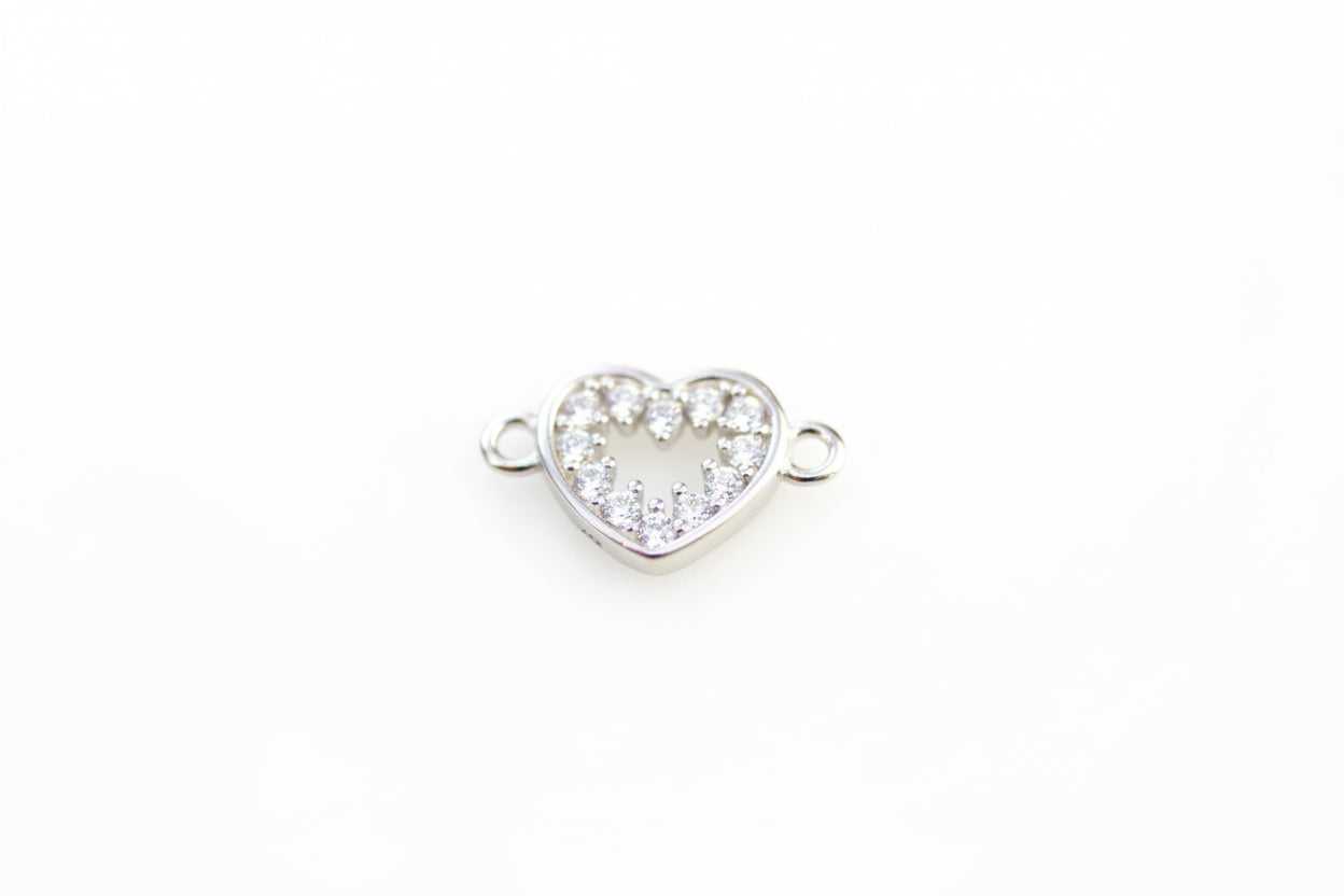 Crystal heart connector in sterling silver.