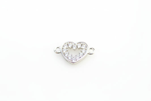 Crystal heart connector in sterling silver.