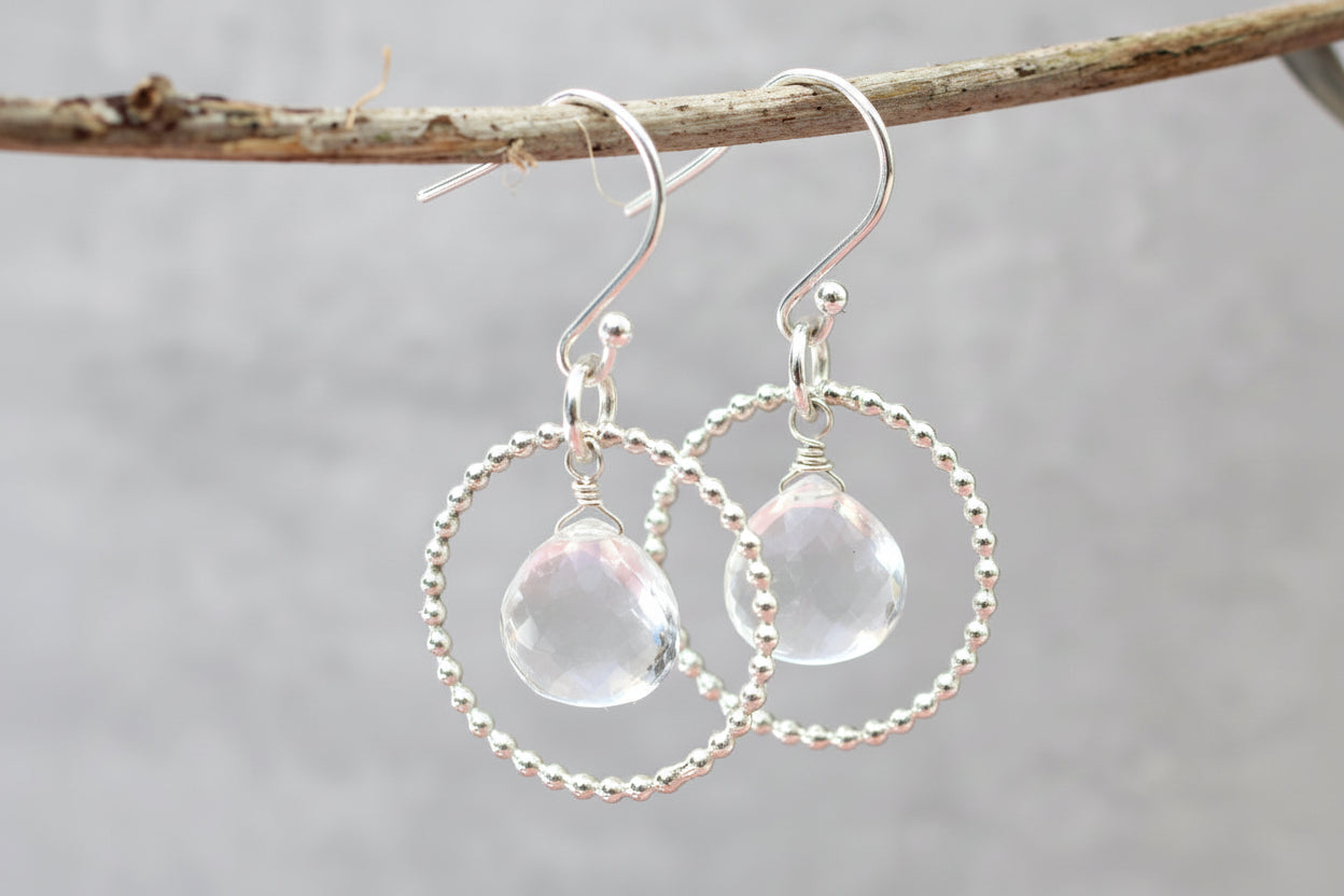 Crystal Quartz Earrings – April Birthstone Sterling Silver Drop Earrings
