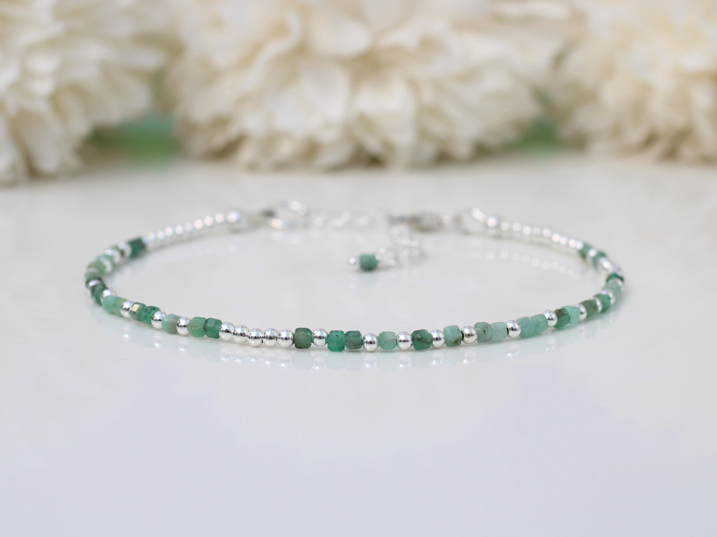 Emerald Morse Code Bracelet – I Love You Bracelet May Birthstone Sterling Silver Jewellery