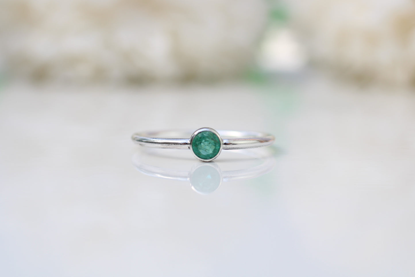 Emerald Stacking Ring – 4mm Bezel Set May Birthstone Ring in Sterling Silver or Gold Filled
