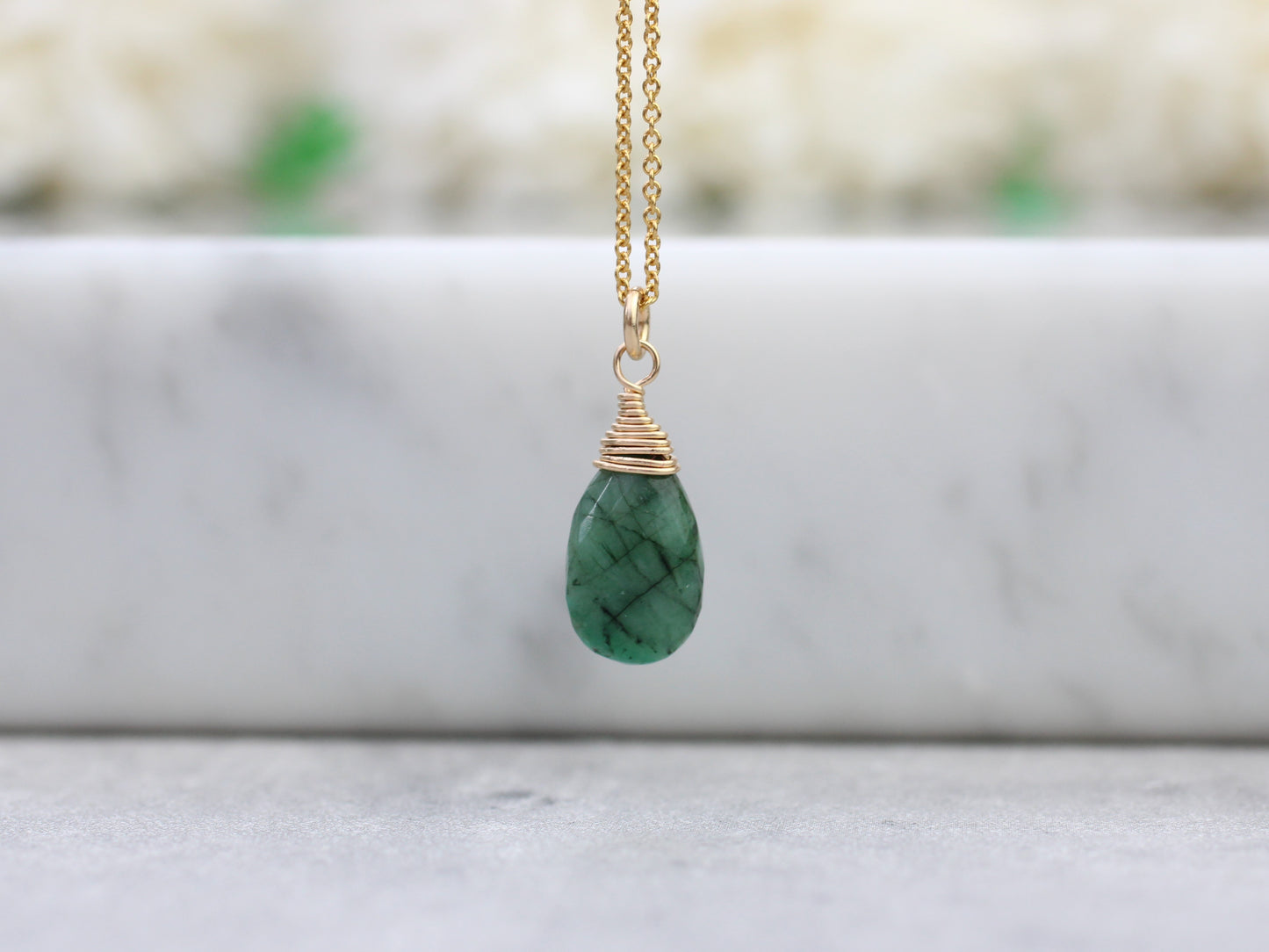 emerald necklace in silver or gold