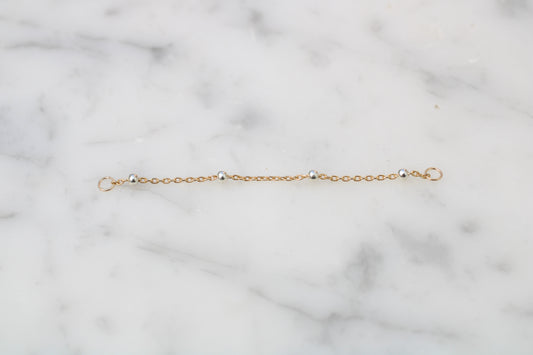 Gold Filled Satellite Nose Chain with Sterling Silver Beads – Double Piercing Chain