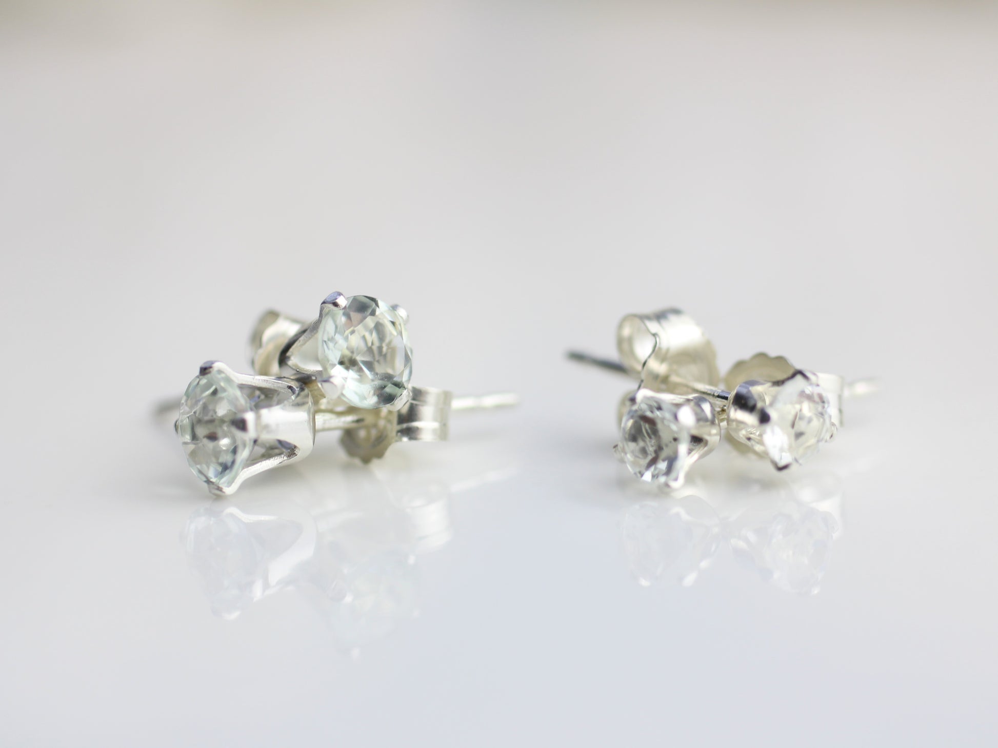 Green amethyst stud earrings in silver or