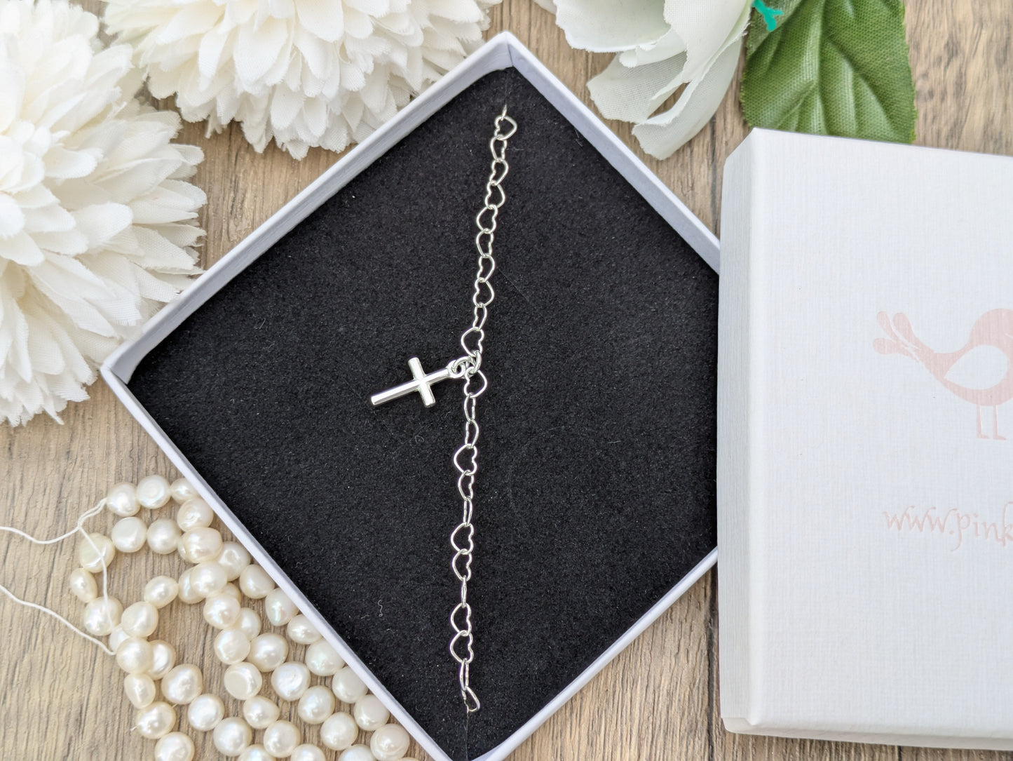 heart chain cross ankle bracelet