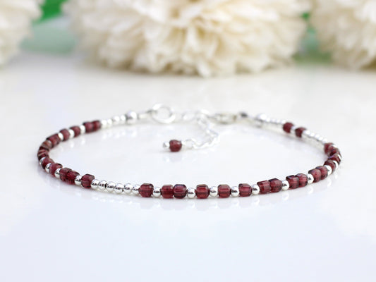 i love you morse code bracelet with garnet gemstones